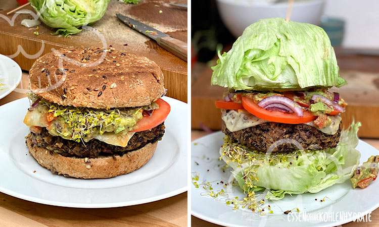 Vegetarischer Burger aus schwarzen Bohnen - Essen ohne Kohlenhydrate